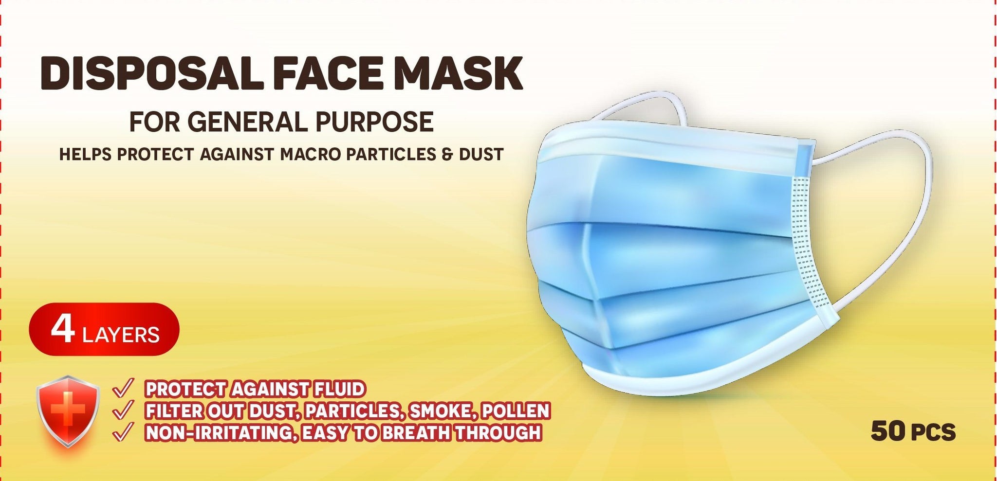 P367  Weida Medical Services Disposable Face Mask, 50 per Package